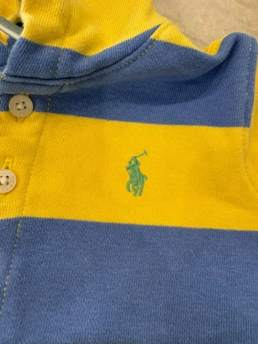 Ralph Lauren Blue and Yellow Striped Hoodie and Shorts, Size 9 Months